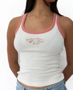 Women Golden Breed Tanks-Aloha Ringer Tank | White