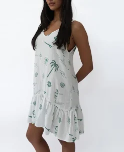 Women Golden Breed Dresses-Amy Tattoo Dress | Green/Off White