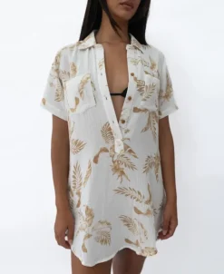 Women Golden Breed Dresses-Bella Palm Island Dress | Beige/Off White