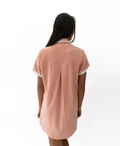 Women Golden Breed Dresses-Bella Terry Dress | Coral/White