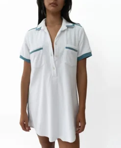 Women Golden Breed Dresses-Bella Terry Dress | White/Azure