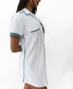 Women Golden Breed Dresses-Bella Terry Dress | White/Azure