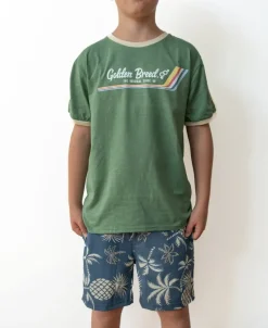 Kids Golden Breed Kids-Boys Retro Ringer Tee | Leaf Green