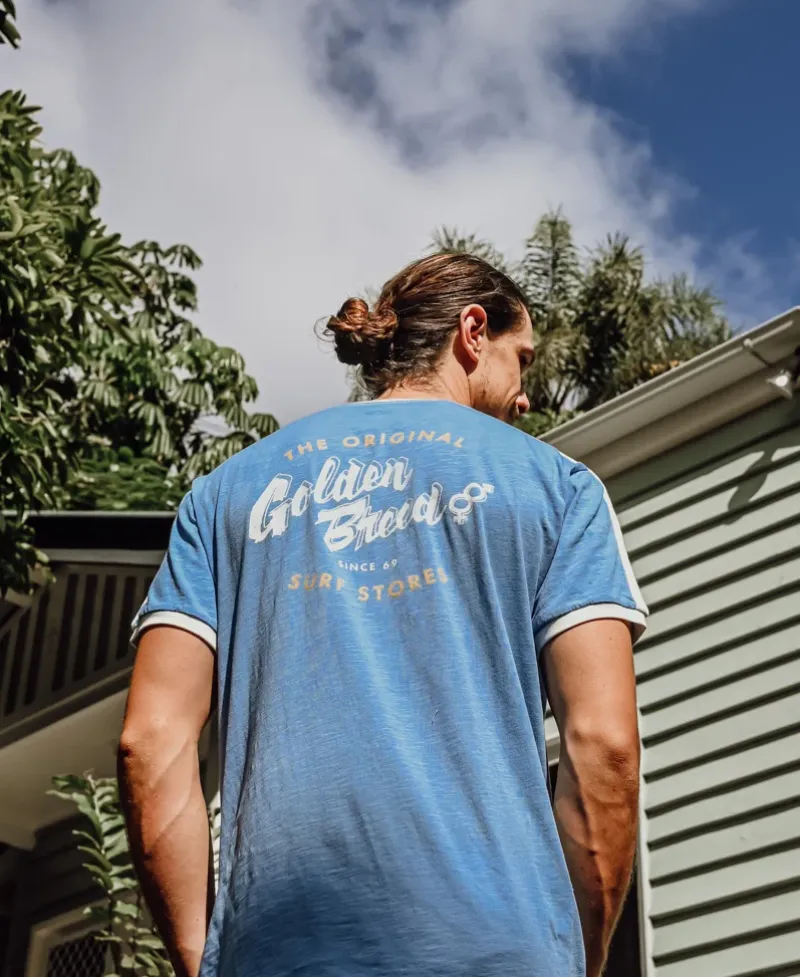 Golden Breed Tees-Break Ringer Tee | Azure Blue