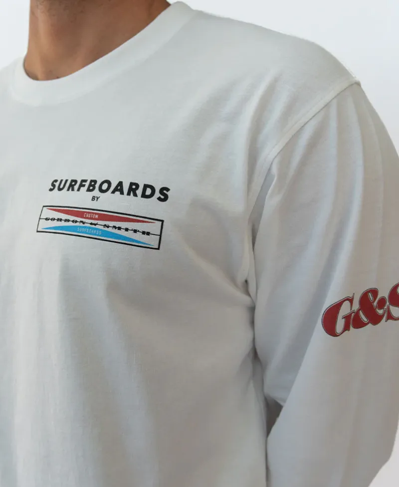 Golden Breed Long Sleeve Tees-G&S Surfboard Comp LS Tee | Off White