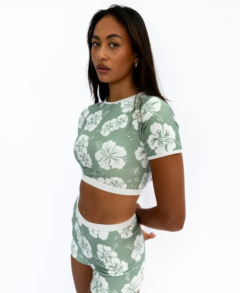 Women Golden Breed Swim-Indie Crop Tee | Hibiscus Moss / Off white