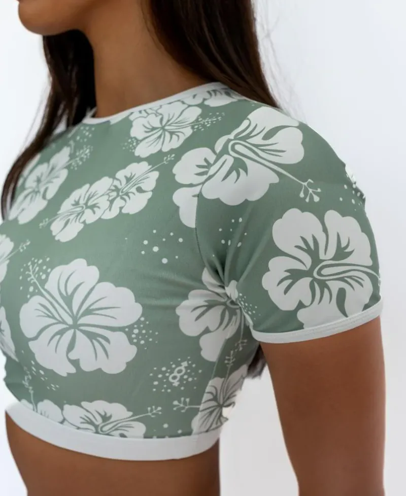 Women Golden Breed Swim-Indie Crop Tee | Hibiscus Moss / Off white