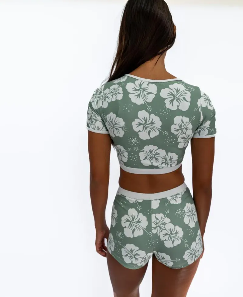 Women Golden Breed Swim-Indie Crop Tee | Hibiscus Moss / Off white