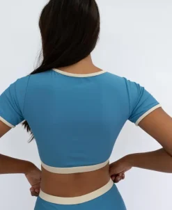 Women Golden Breed Swim-Indie Crop Tee Retro | Azure / Off White
