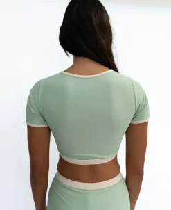 Women Golden Breed Swim-Indie Crop Tee Retro | Moss / Off White