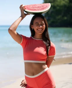 Women Golden Breed Swim-Indie Crop Tee Retro | Surf Red / Off White