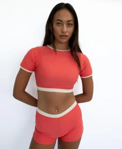 Women Golden Breed Swim-Indie Crop Tee Retro | Surf Red / Off White