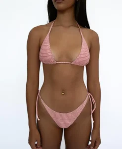 Women Golden Breed Swim-Kellie Tie Side Bottom | Pink Houndstooth