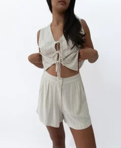 Women Golden Breed Shorts-Kris Short | Off White Fine Pinstripe