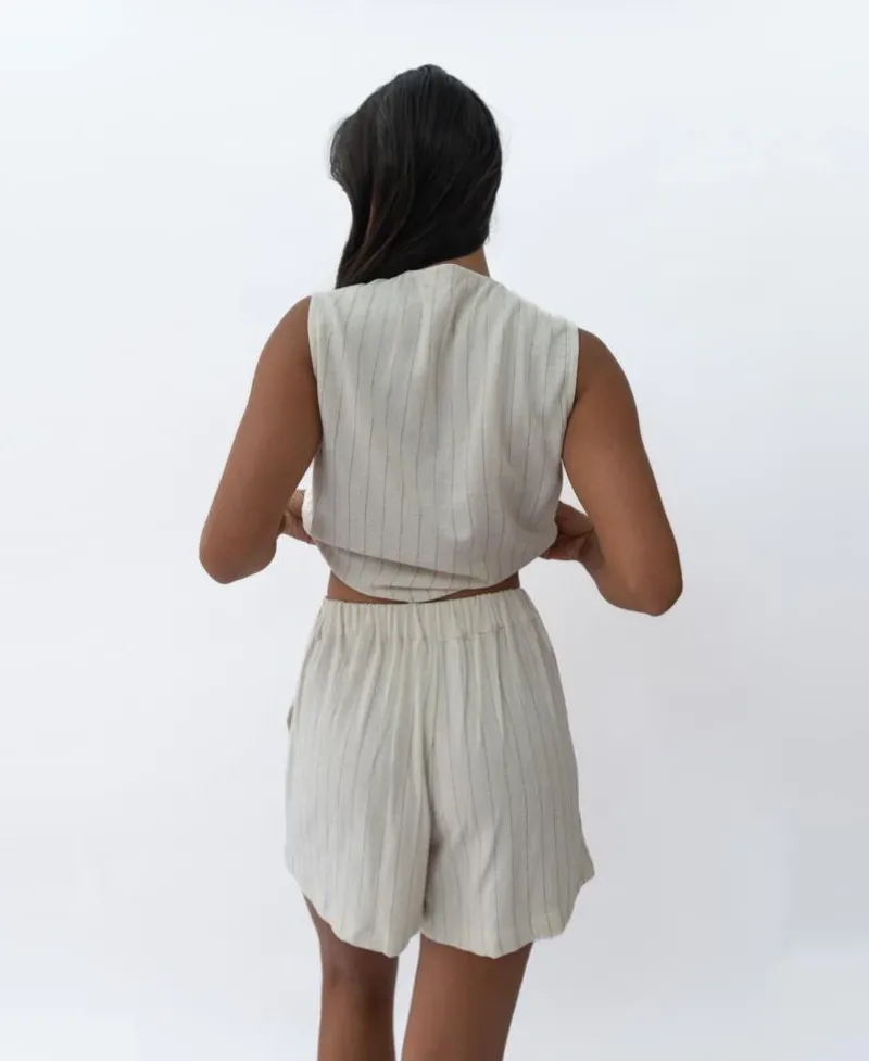 Women Golden Breed Shorts-Kris Short | Off White Fine Pinstripe