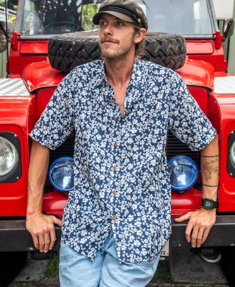 Golden Breed Hawaiian Shirts|Shirts-Liberty Floral Shirt | Vintage Navy