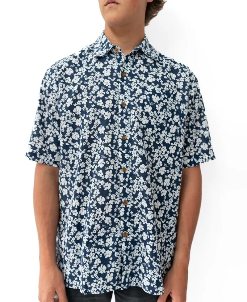 Golden Breed Hawaiian Shirts|Shirts-Liberty Floral Shirt | Vintage Navy