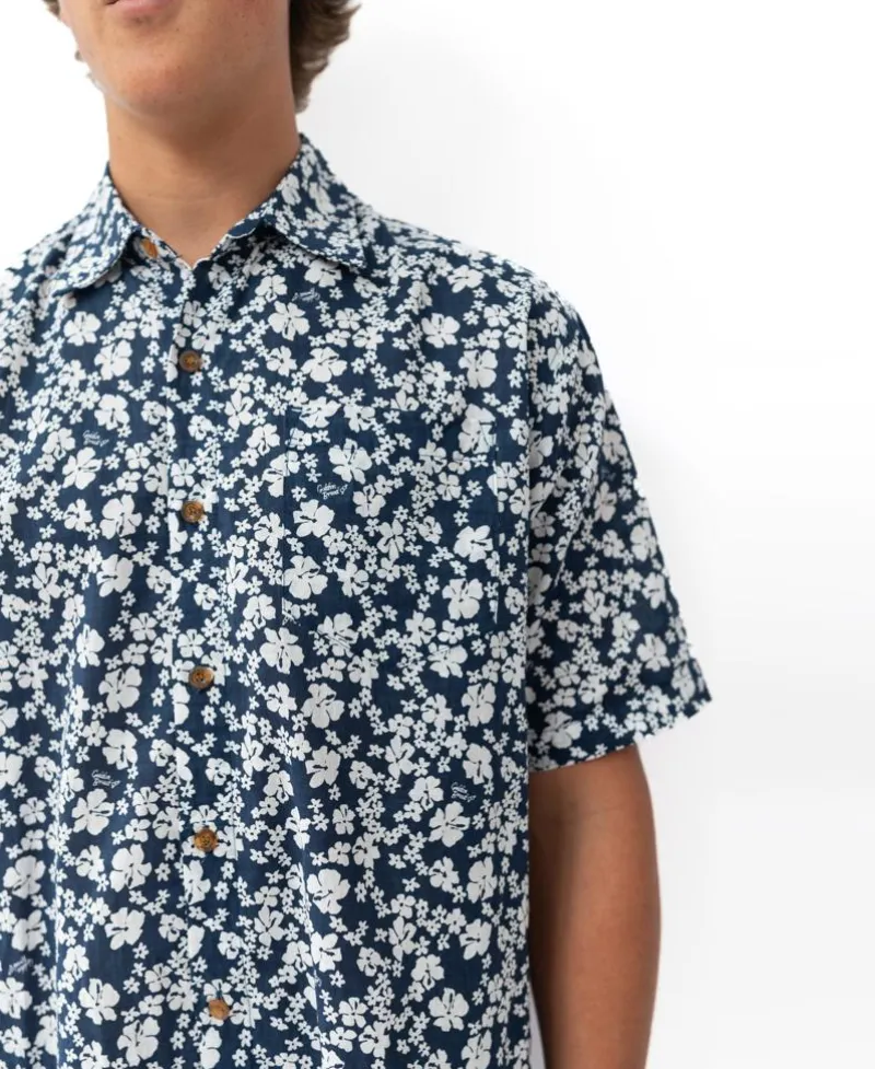 Golden Breed Hawaiian Shirts|Shirts-Liberty Floral Shirt | Vintage Navy