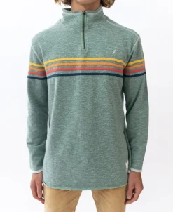 Golden Breed Hoodies & Sweats|Rag Tops-Long Island 1/4 Zip Rag Top | Surf Green Marle