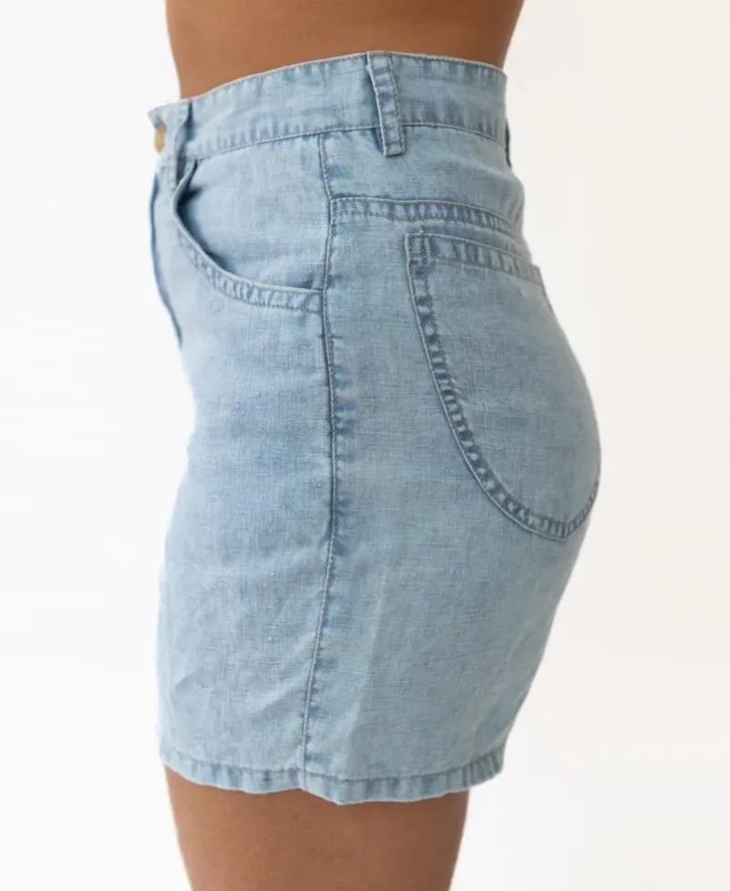 Women Golden Breed Shorts-Lyla Short | Wash Blue Linen
