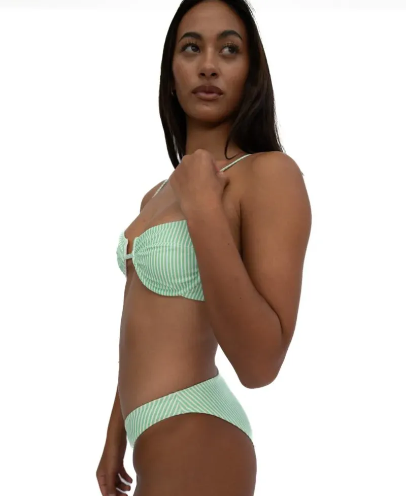 Women Golden Breed Swim-Millie Bottom | Green / White Stripe