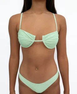 Women Golden Breed Swim-Mischa Bikini Top | Green / White Stripe