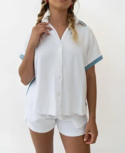 Women Golden Breed Shirts-Retro Eka Shirt | White/Azure