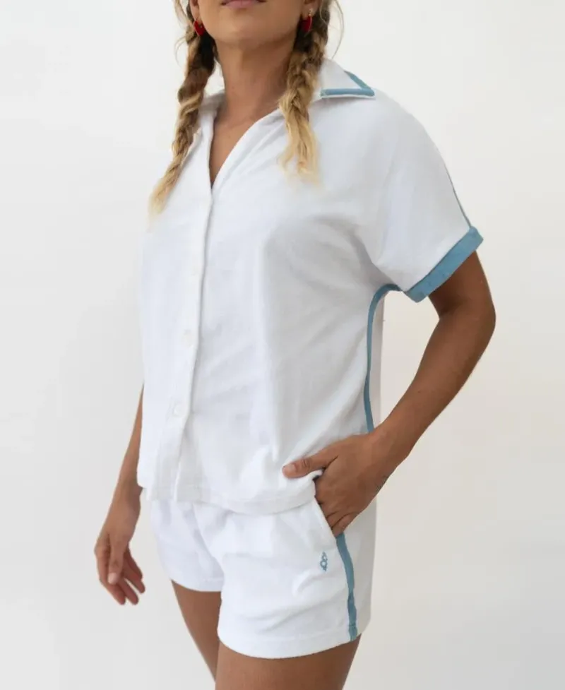 Women Golden Breed Shirts-Retro Eka Shirt | White/Azure