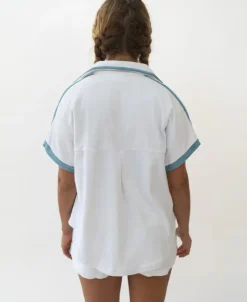 Women Golden Breed Shirts-Retro Eka Shirt | White/Azure