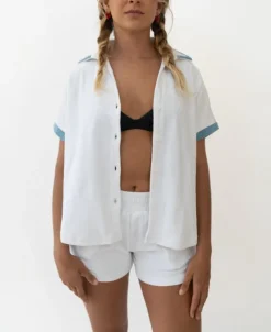 Women Golden Breed Shirts-Retro Eka Shirt | White/Azure