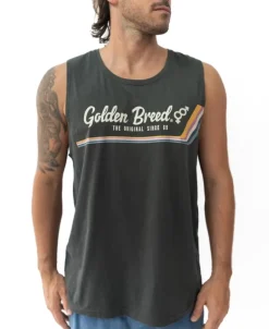 Golden Breed Muscle Tank-Retro Muscle Tank | Wash Black