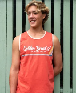 Golden Breed Muscle Tank-Retro Ringer Muscle Top | Wash Red