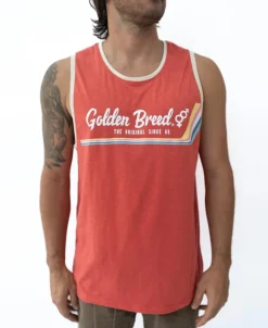 Golden Breed Muscle Tank-Retro Ringer Muscle Top | Wash Red