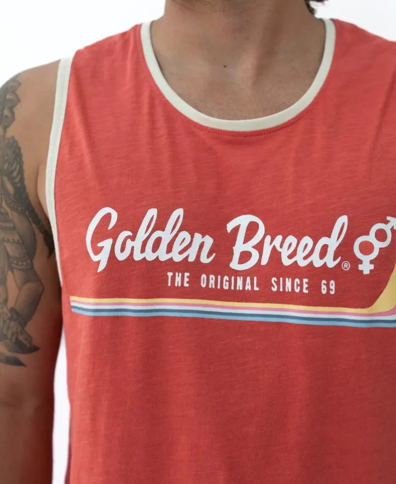 Golden Breed Muscle Tank-Retro Ringer Muscle Top | Wash Red