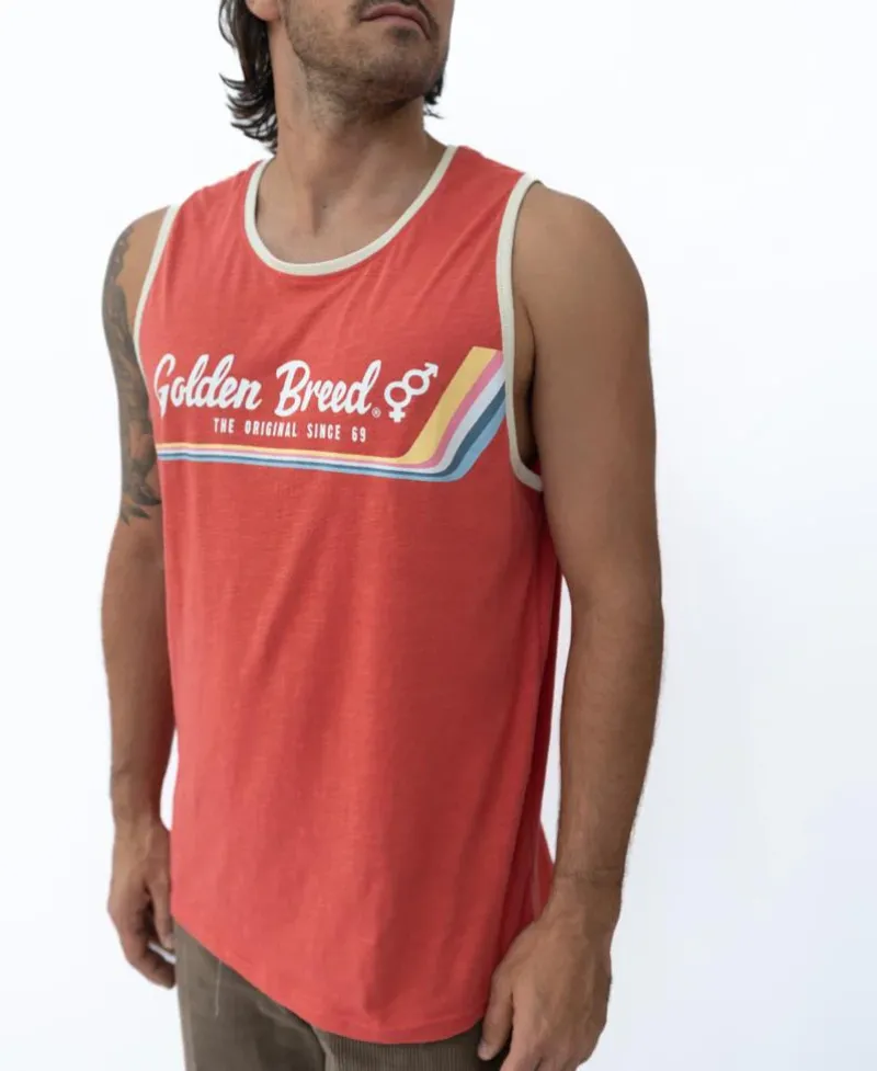 Golden Breed Muscle Tank-Retro Ringer Muscle Top | Wash Red