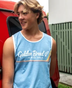 Golden Breed Muscle Tank-Retro Ringer Muscle Top | Azure Blue