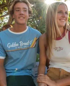 Golden Breed Tees-Retro Ringer Tee | Azure Blue