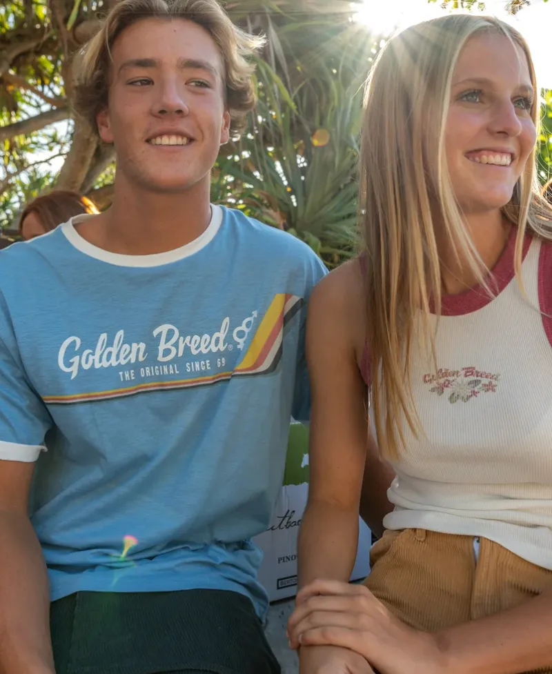 Golden Breed Tees-Retro Ringer Tee | Azure Blue