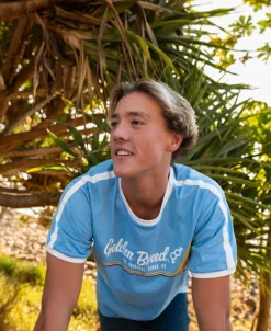 Golden Breed Tees-Retro Ringer Tee | Azure Blue