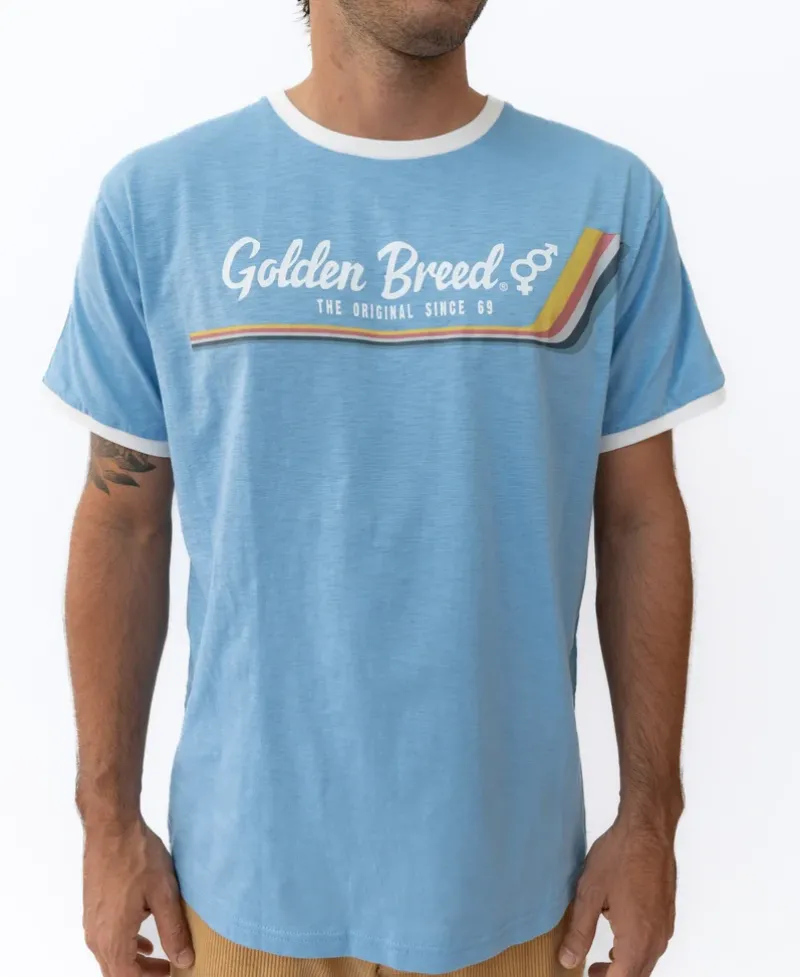 Golden Breed Tees-Retro Ringer Tee | Azure Blue