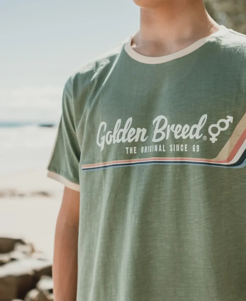 Golden Breed Tees-Retro Ringer Tee | Leaf Green