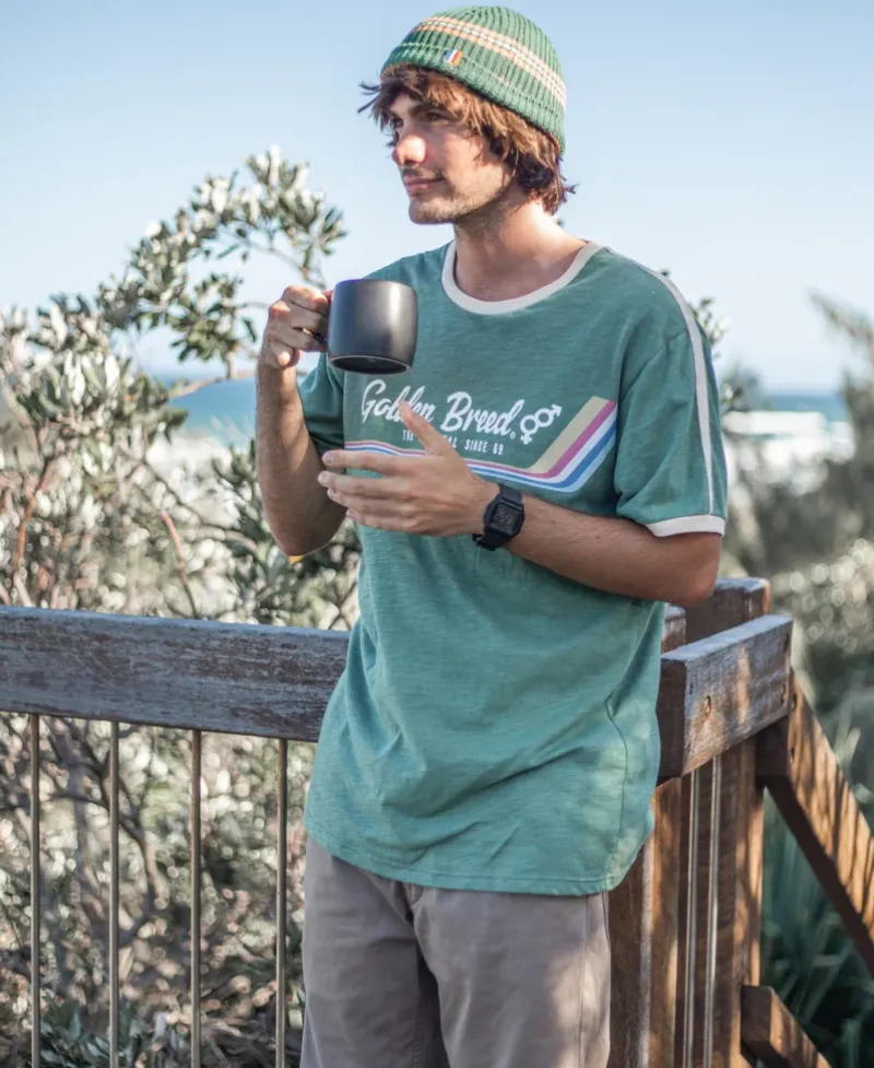 Golden Breed Tees-Retro Ringer Tee | Leaf Green