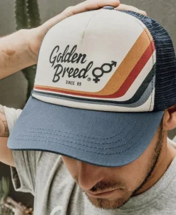Golden Breed Hats & Caps|Hats & Caps-Retro Trucker Cap | Dark Denim