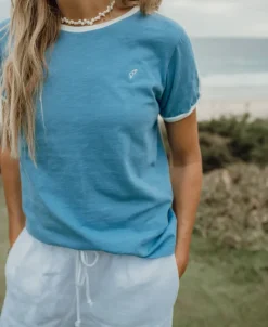 Women Golden Breed Tees-Ringer Tee | Azure