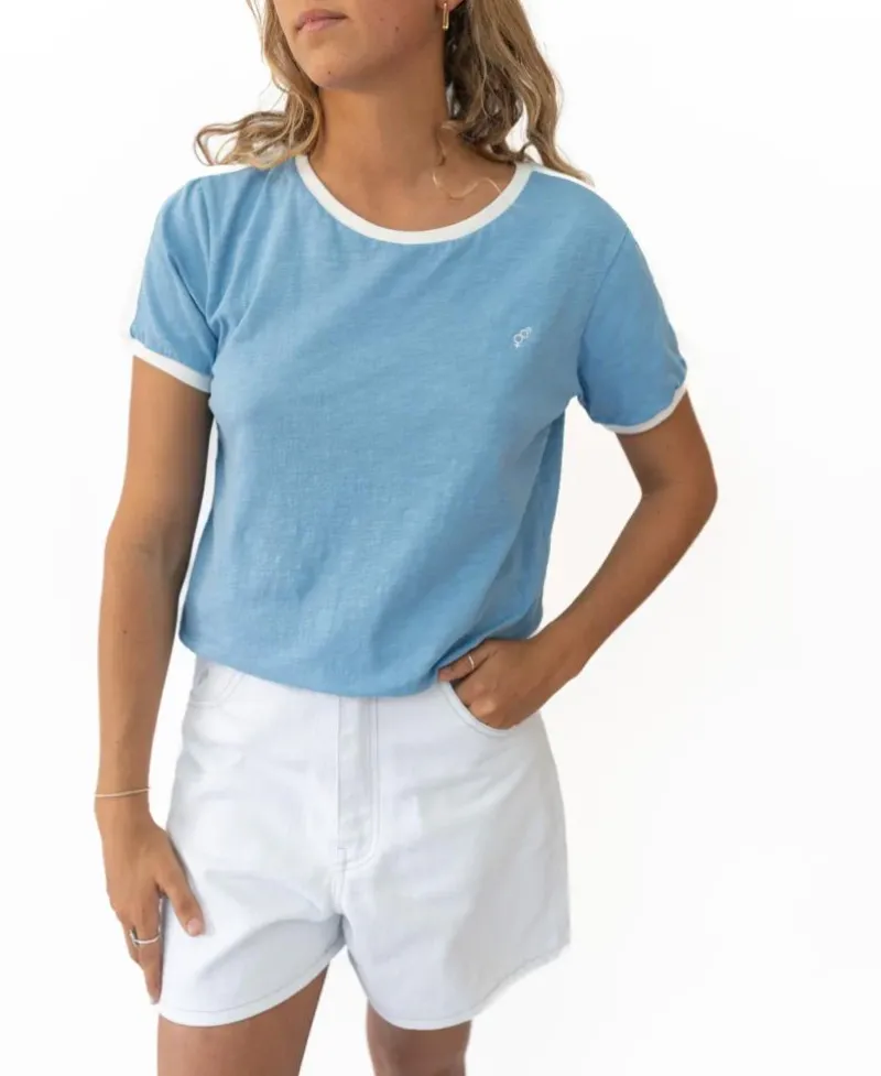 Women Golden Breed Tees-Ringer Tee | Azure
