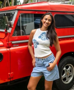 Women Golden Breed Tanks-Rosa Hibiscus Tank | Azure