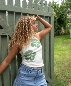 Women Golden Breed Tanks-Rosa Hibiscus Tank | Moss