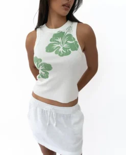Women Golden Breed Tanks-Rosa Hibiscus Tank | Moss