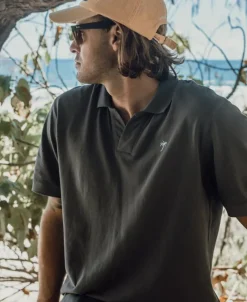 Golden Breed Polo Tops-Rover Pique Polo | Wash Black