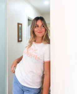 Women Golden Breed Tees-Stay Golden Ringer | Off White/Coral